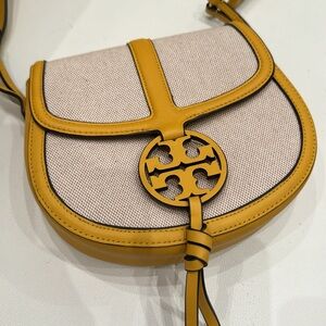 Tory Burch Miller Canvas Quadrant Small Saddle Bag - Dark Yellow
